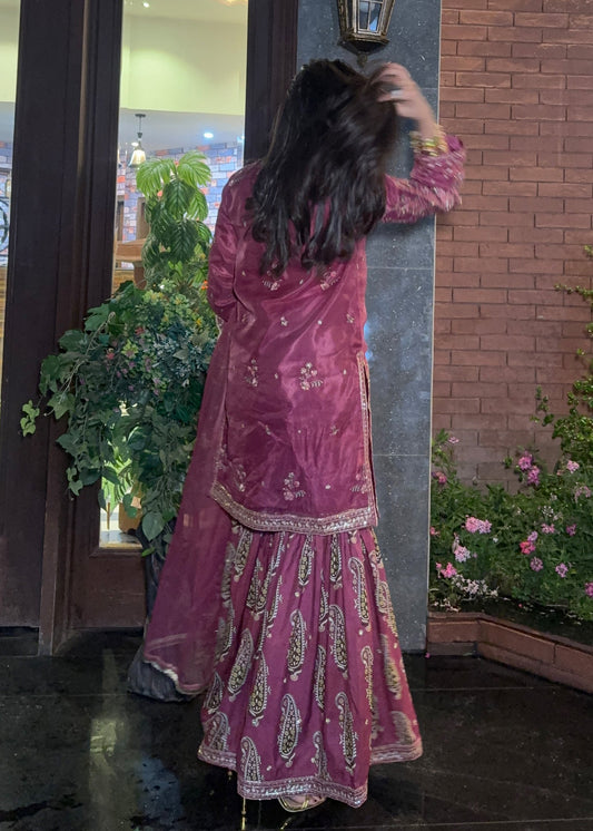 Embroidered Organza Gharara Mauve Ladies Suit Online in Dubai DXB UAE Abudhabi Meena Bazaar