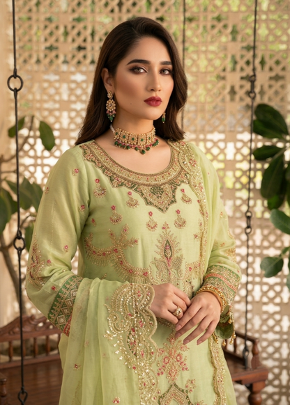 Embroidered Organza Key Lime Gharara Online in Dubai DXB UAE Abudhabi Meena Bazaar