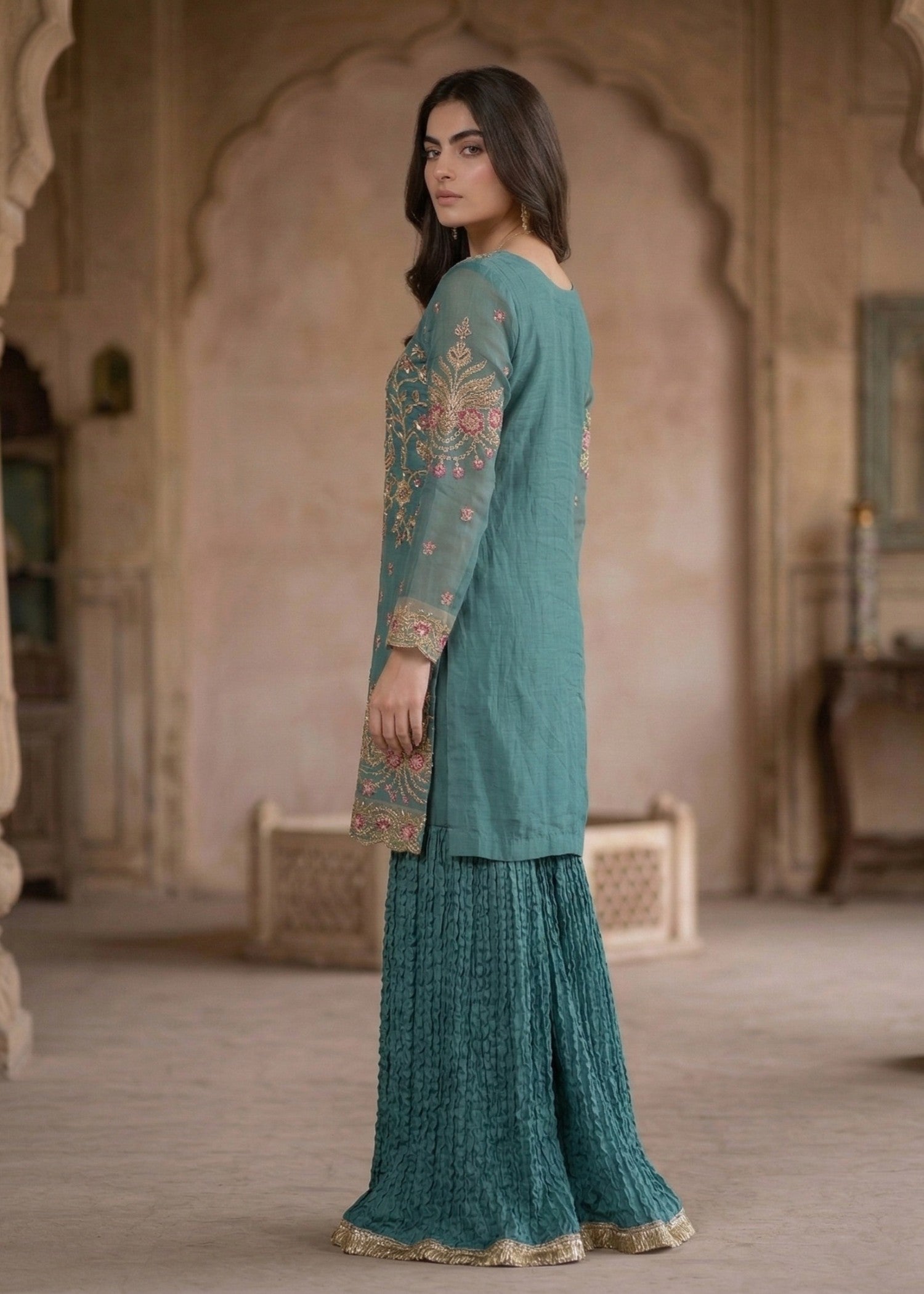 Embroidered Organza Kurta Gharara Set Online in UK USA Canada