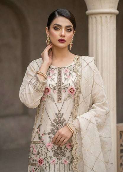 Embroidered Organza Kurta Trouser Dupatta Set Online in Dubai DXB UAE Abudhabi Meena Bazaar