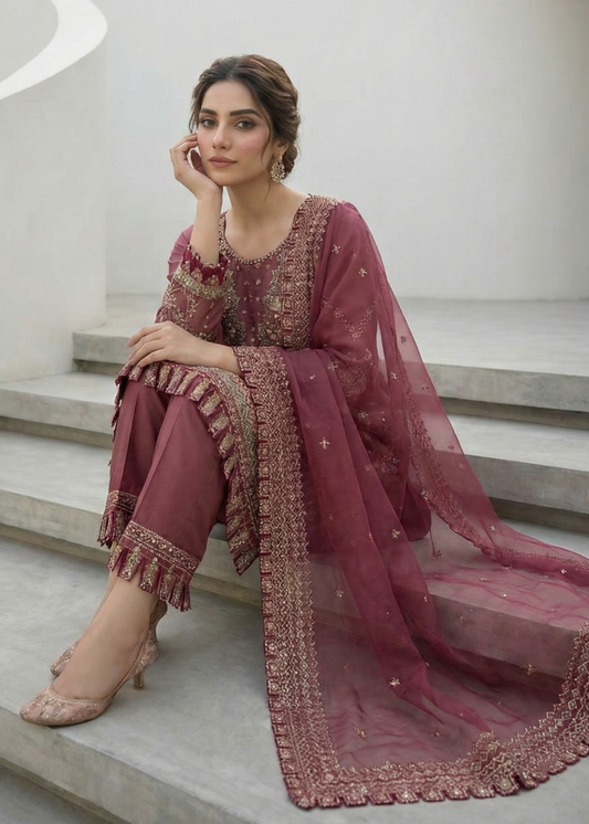 Embroidered Organza Kurta with Straight Trouser Online in Dubai DXB UAE Abudhabi Meena Bazaar