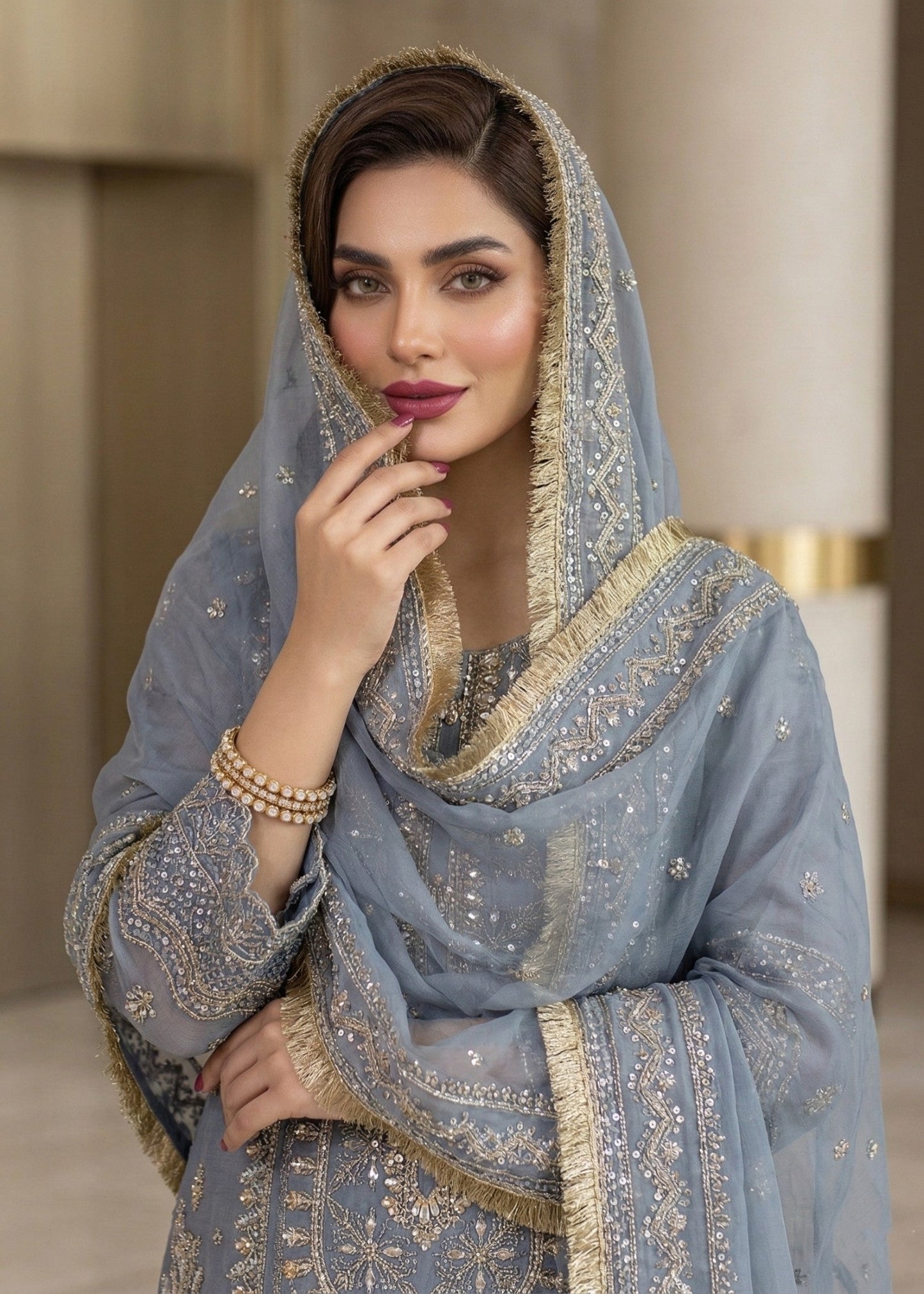 Embroidered Organza Ladies Party Wear Suit Online in UK USA Canada