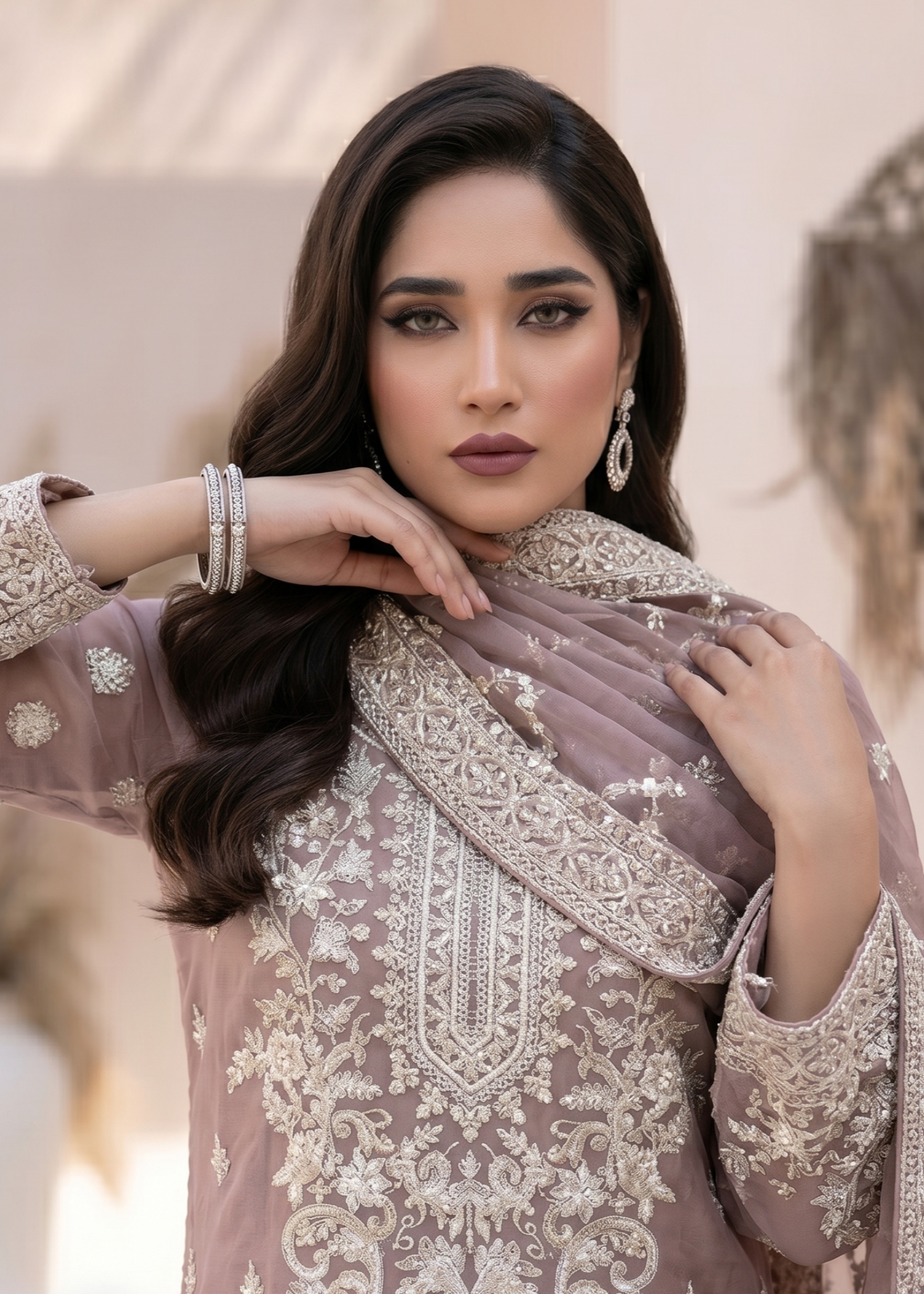 Embroidered Organza Mauve Pink Shalwar Kameez Online in Dubai DXB UAE Abudhabi Meena Bazaar