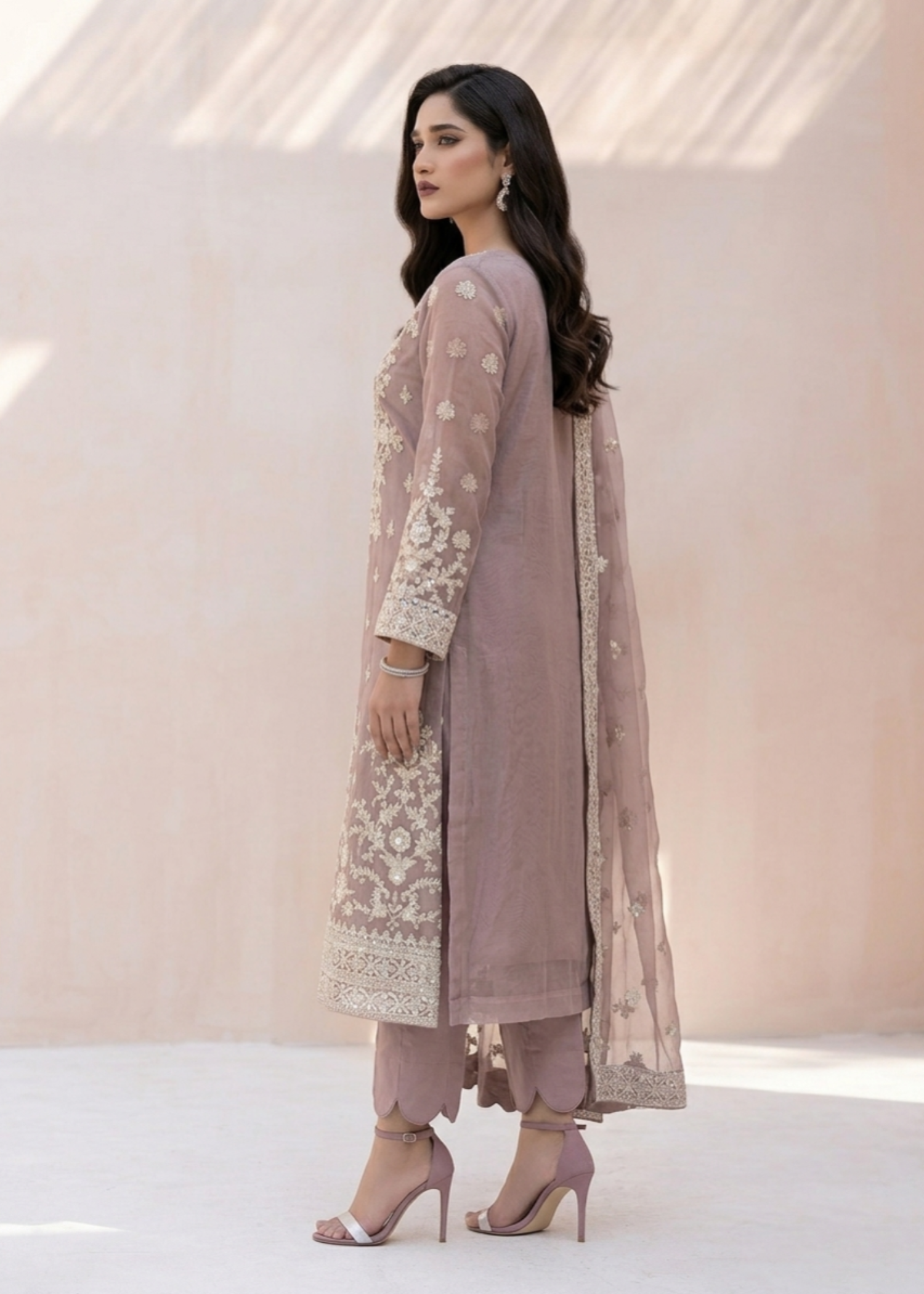 Embroidered Organza Mauve Pink Shalwar Kameez Online in Dubai DXB UAE Abudhabi Meena Bazaar