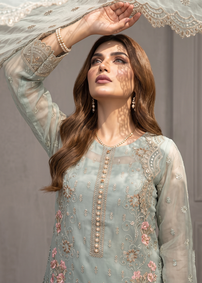 Embroidered Organza Moss Green Salwar Suit Online in Dubai DXB UAE Abudhabi Meena Bazaar
