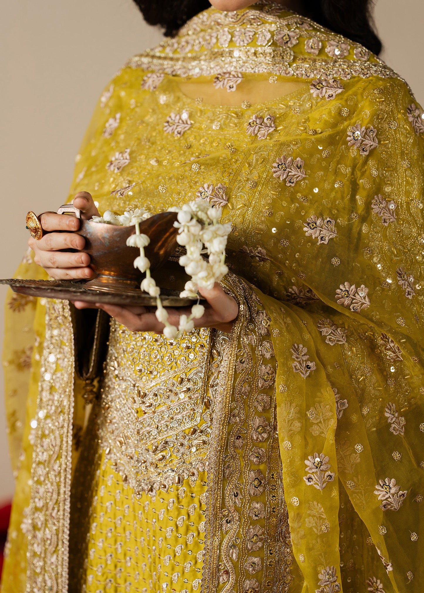 Embroidered Organza Mustard Pakistani Wedding Dress Online in Sri Lanka India Australia