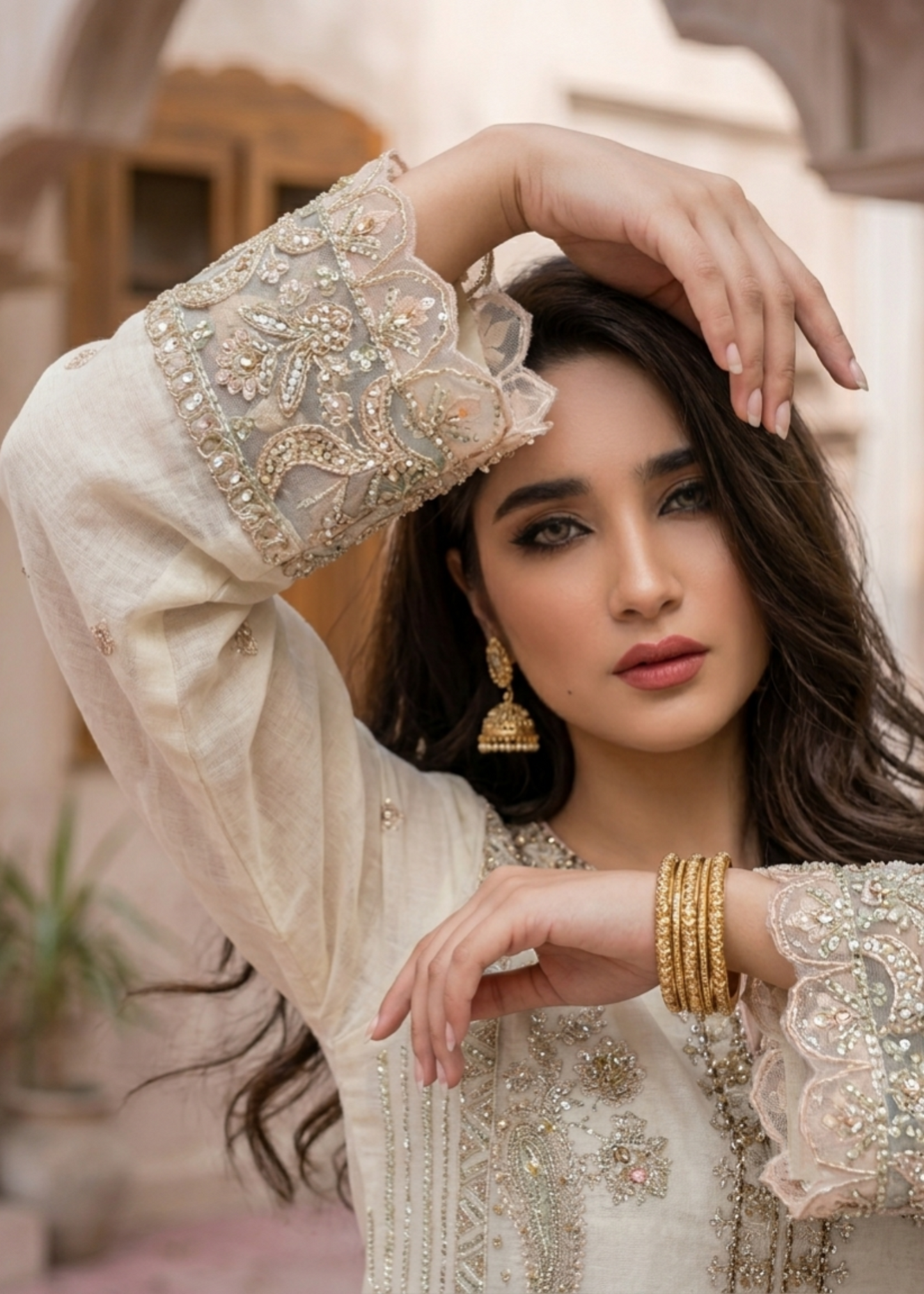Embroidered Organza Off-White Party Wear Suit Online in Dubai DXB UAE Abudhabi Meena Bazaar