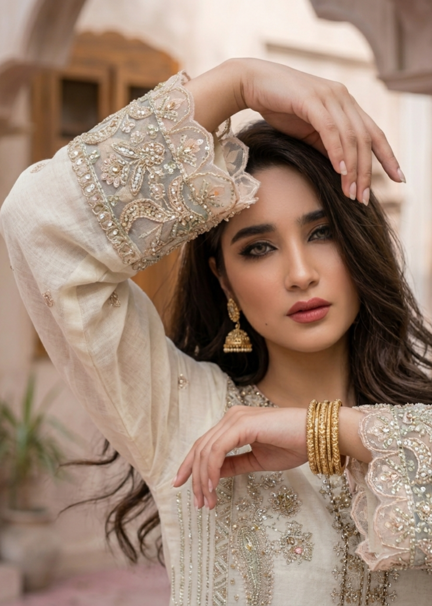 Embroidered Organza Off-White Party Wear Suit Online in Dubai DXB UAE Abudhabi Meena Bazaar