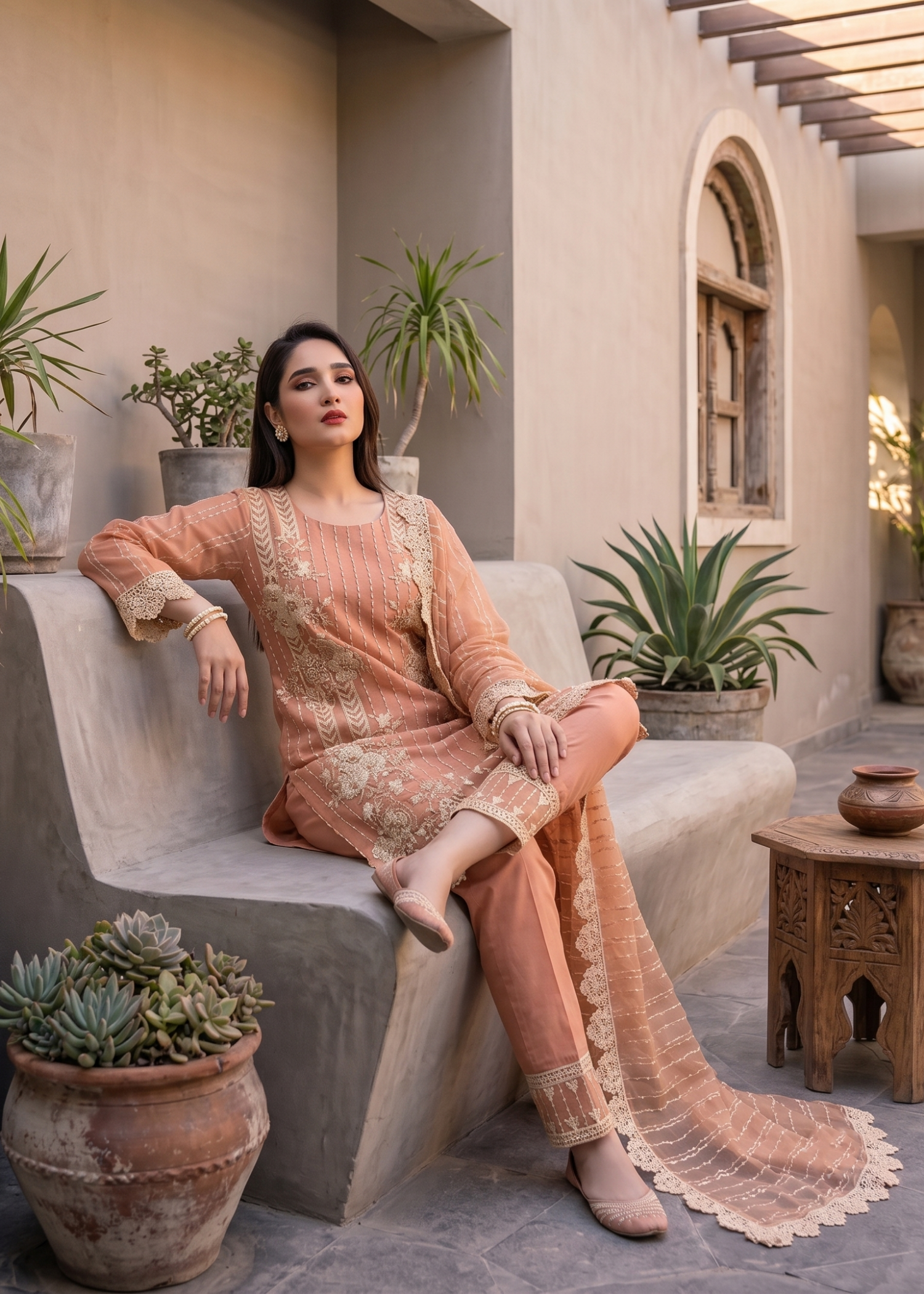 Embroidered Organza Peach Suit Online in Sri Lanka India Australia