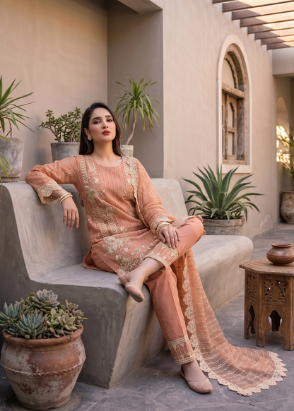 Embroidered Organza Peach Suit Online in Sri Lanka India Australia