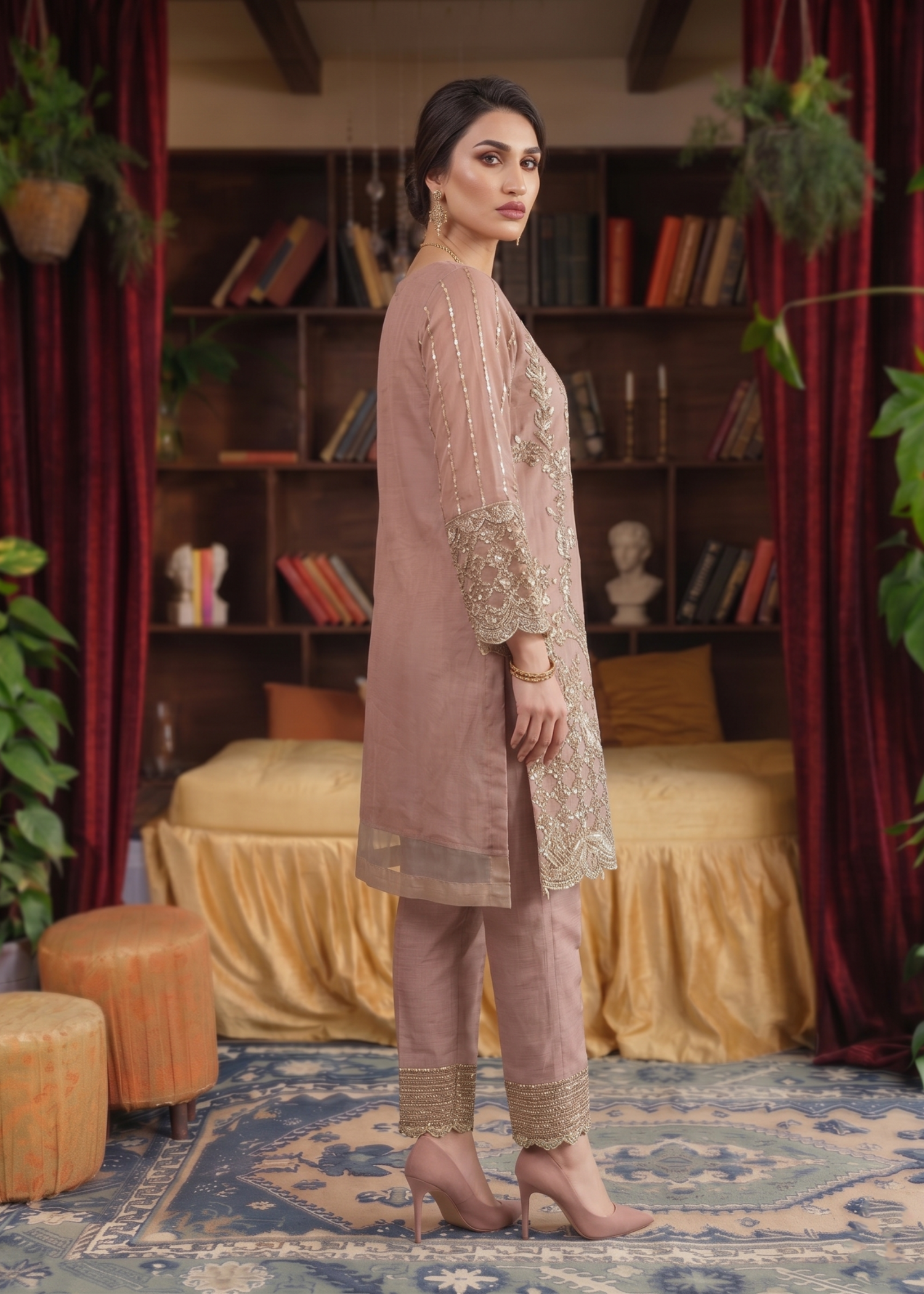 Embroidered Organza Straight Kurta Set Online in Dubai DXB UAE Abudhabi Meena Bazaar