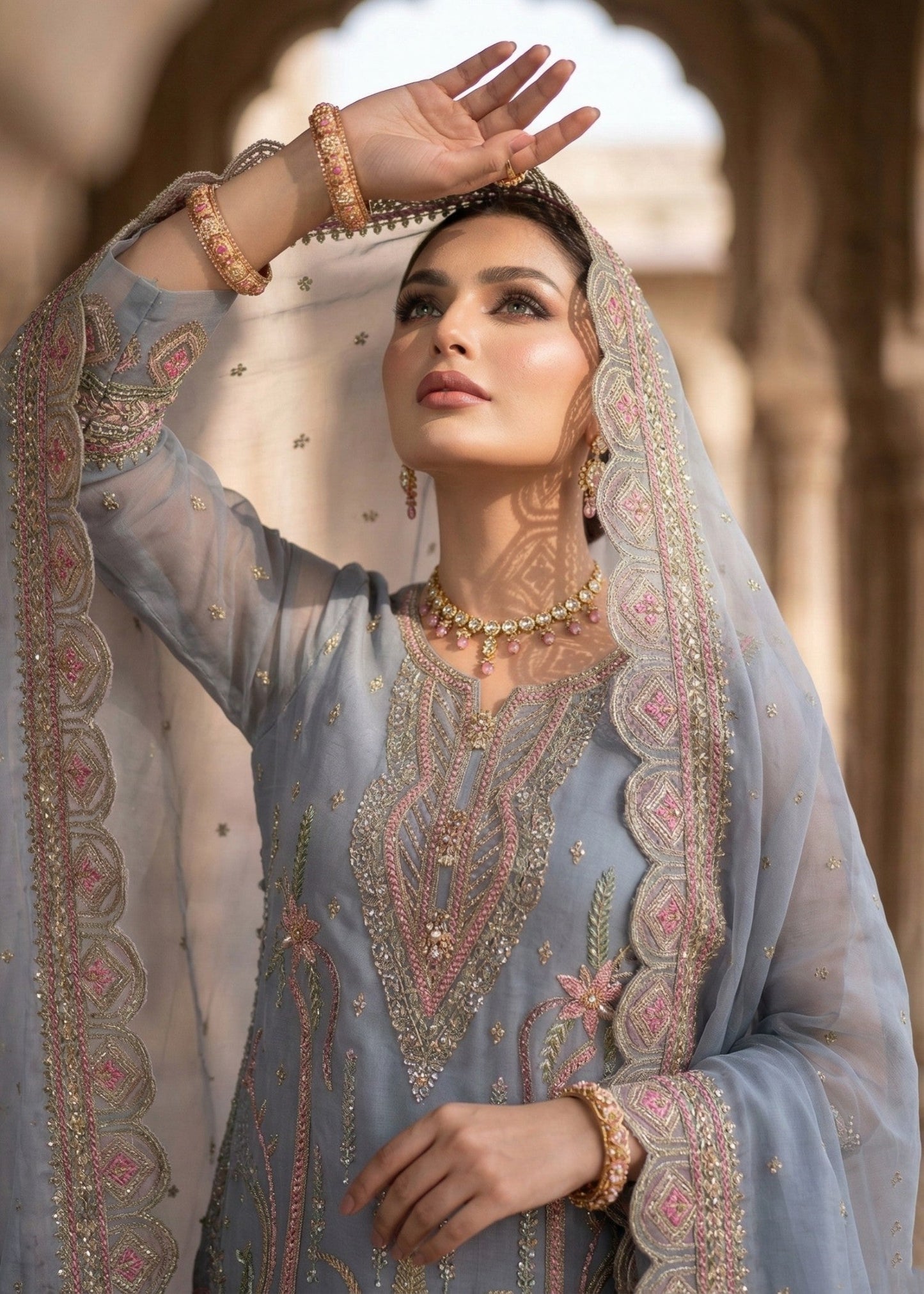Embroidered Organza Straight Kurta Suit Online in Dubai DXB UAE Abudhabi Meena Bazaar