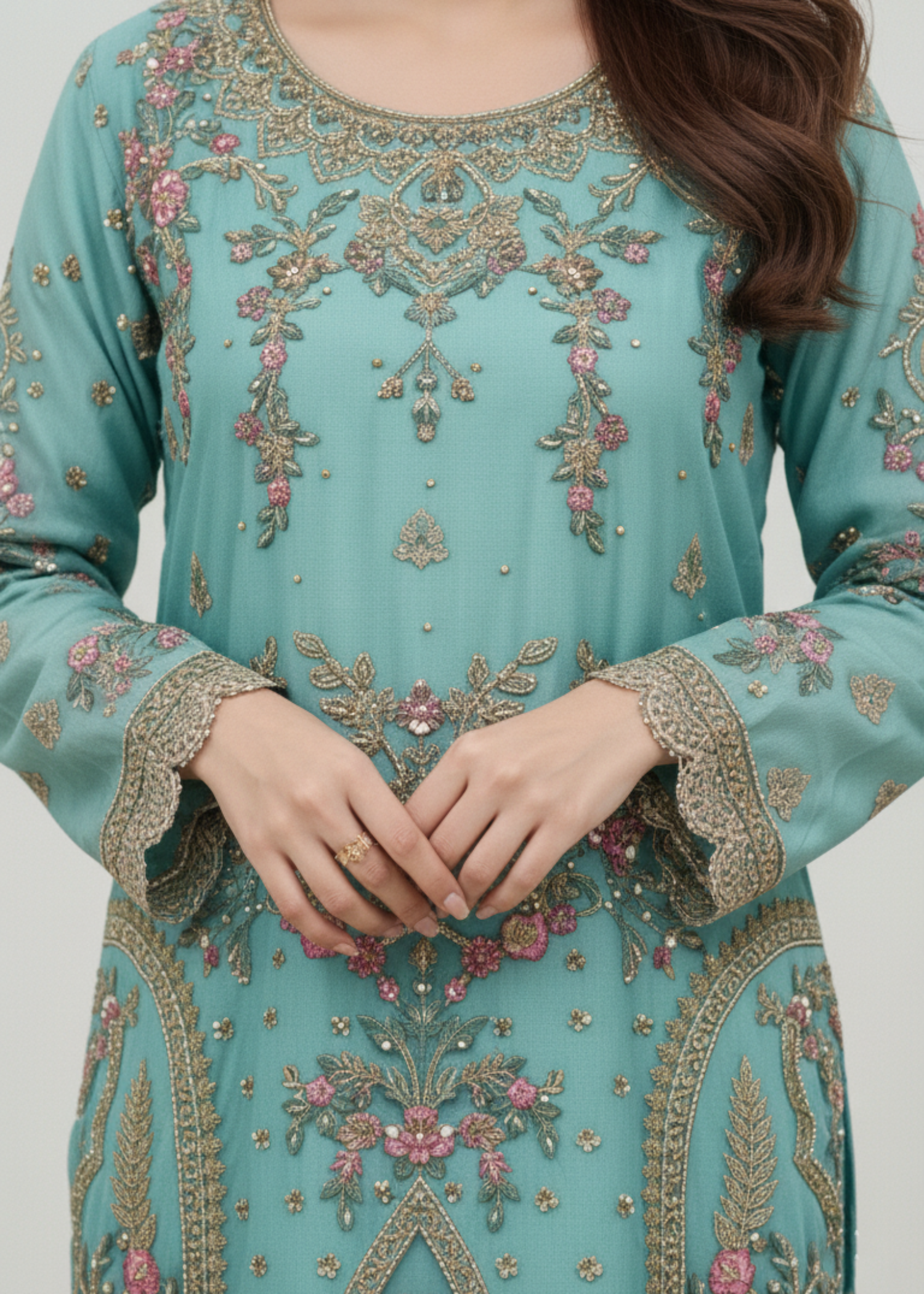 Embroidered Organza Straight Kurta Suit Online in Dubai DXB UAE Abudhabi Meena Bazaar