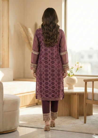 Embroidered Organza Three Piece Suit Online in Dubai DXB UAE Abudhabi Meena Bazaar