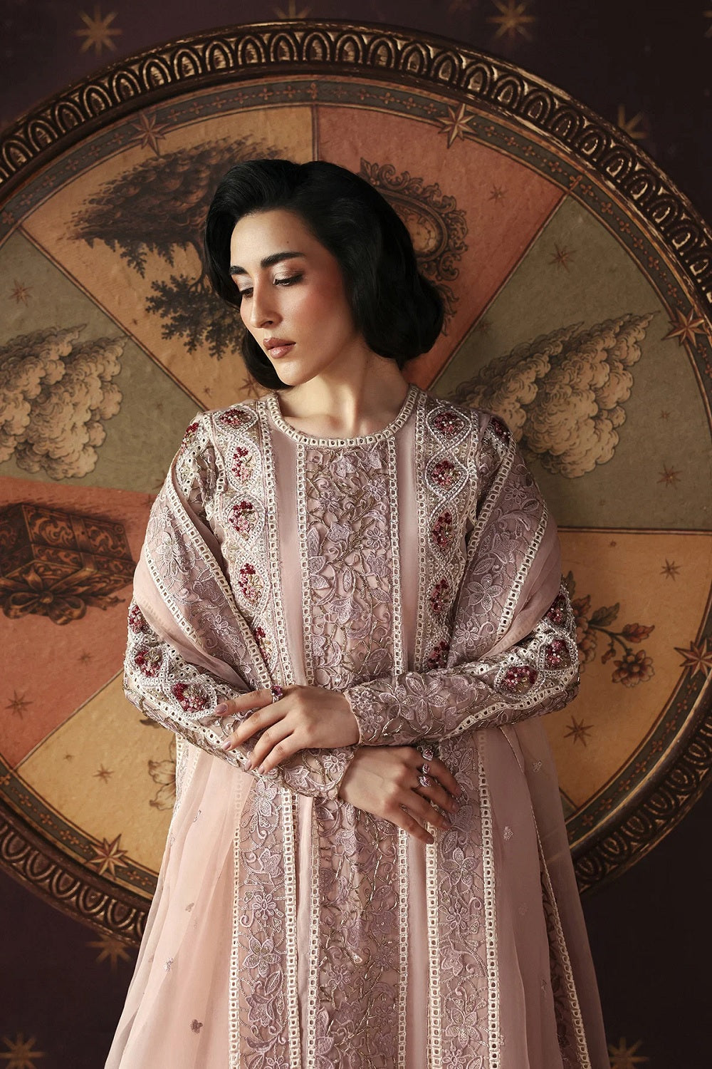 Embroidered Organza Unstitched Salwar Kameez Online in KSA Riyadh Saudi Arabia Oman Bahrain Qatar