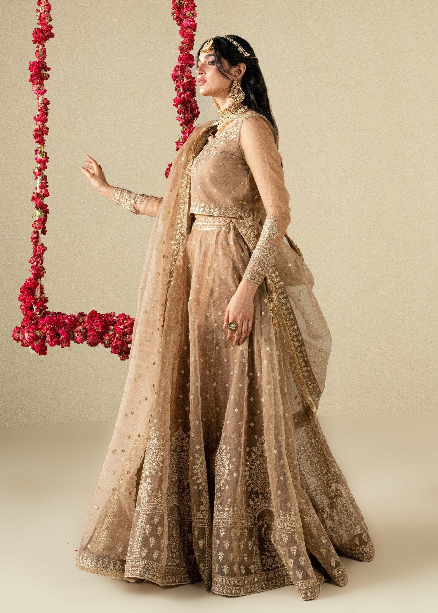 Embroidered Organza Wedding Lehenga Choli Online in Dubai UAE Abudhabi Ajman Sharjah