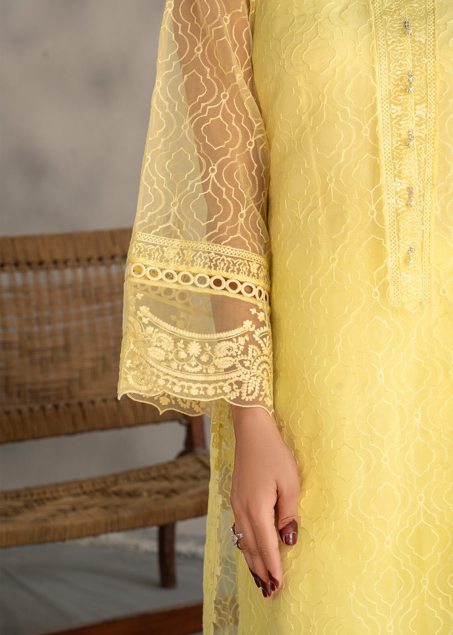 Embroidered Organza Yellow Salwar Kameez Partywear Online in Dubai UAE Abudhabi Ajman Sharjah