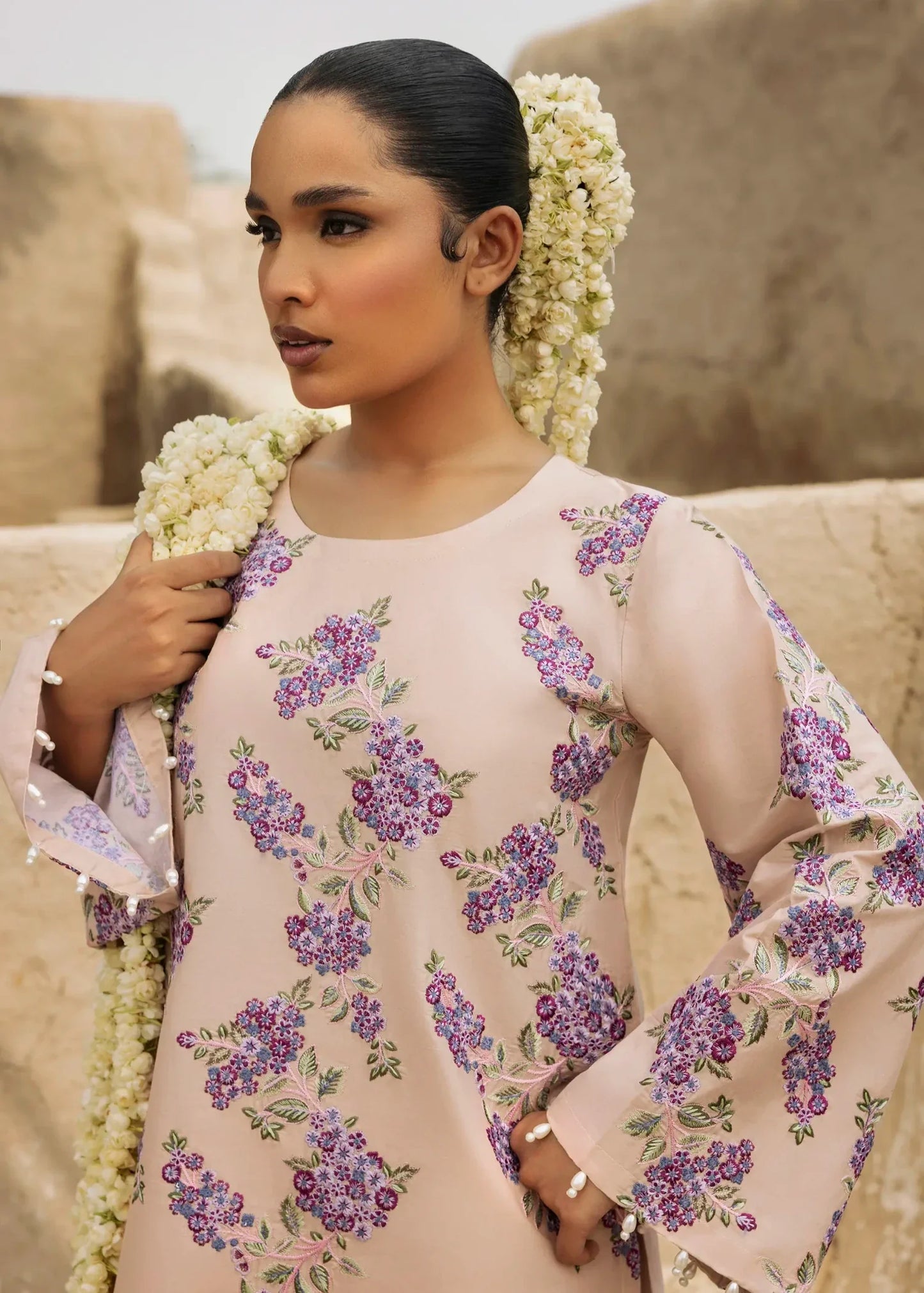 Embroidered Pale Pink Shalwar Suit in Lawn Cotton Online in Sri Lanka India Australia