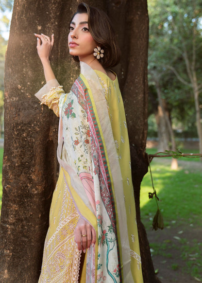 Embroidered Pale Yellow Lawn Suit with Cambric Trousers Online in UK USA Canada