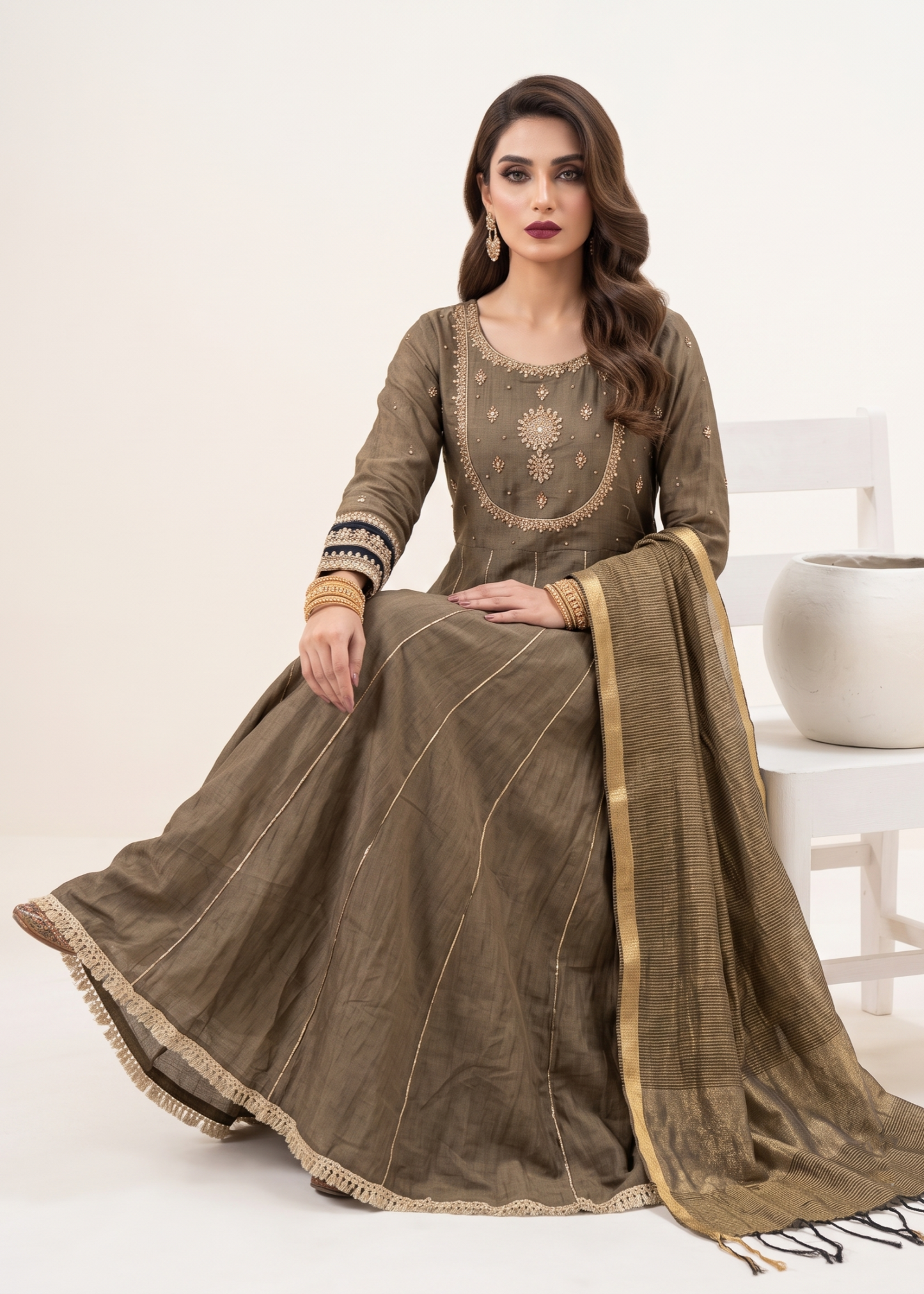 Embroidered Paper Lawn Maxi with Straight Trouser Online in Sri Lanka India Australia