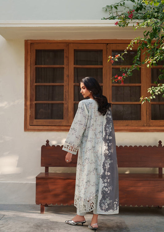 Embroidered Pastel Grey Lawn Dress Material Online in Dubai DXB UAE Abudhabi Meena Bazaar