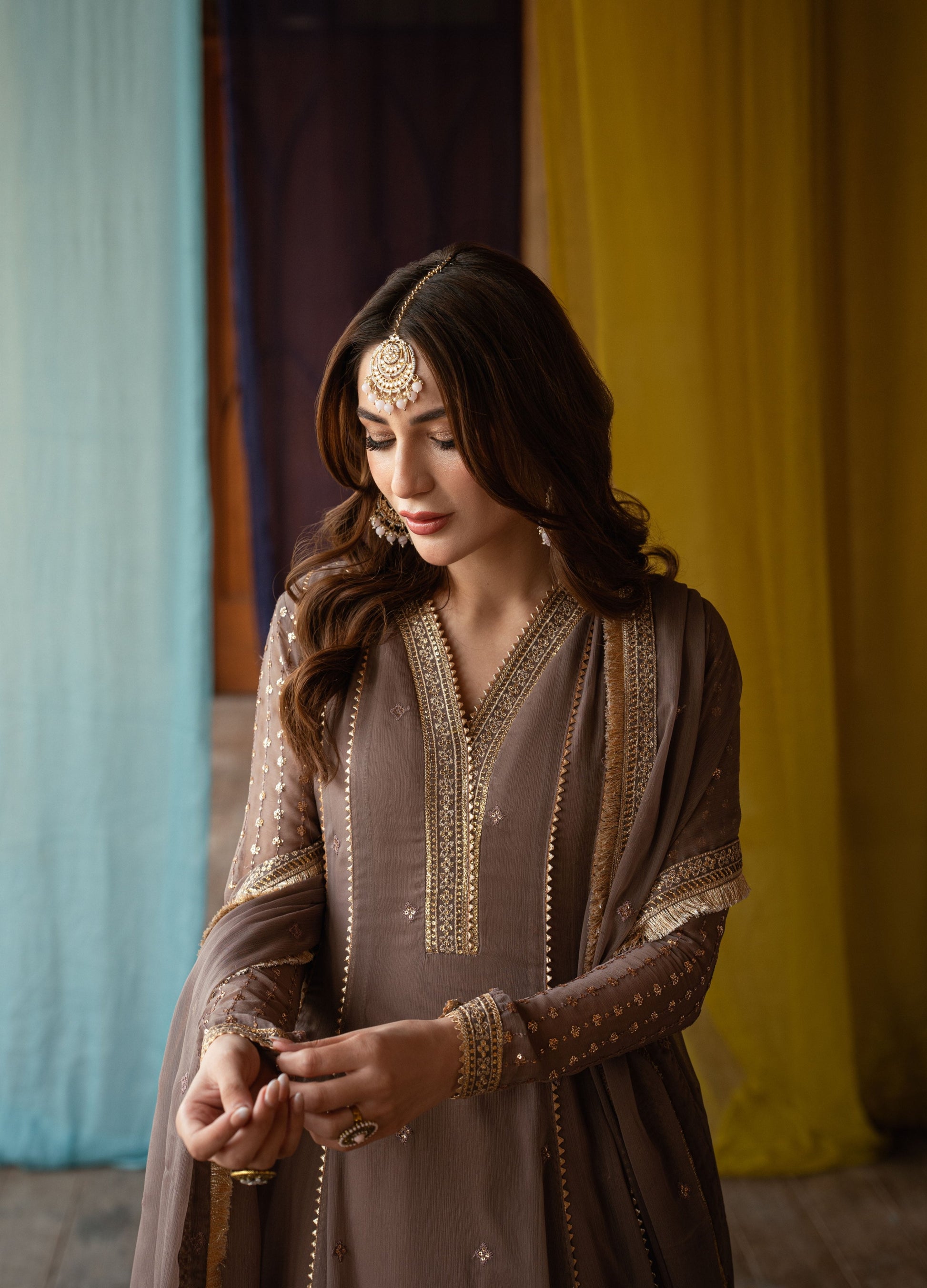 Embroidered Peach Chiffon Festive Suit Online in Dubai DXB UAE Abudhabi Meena Bazaar