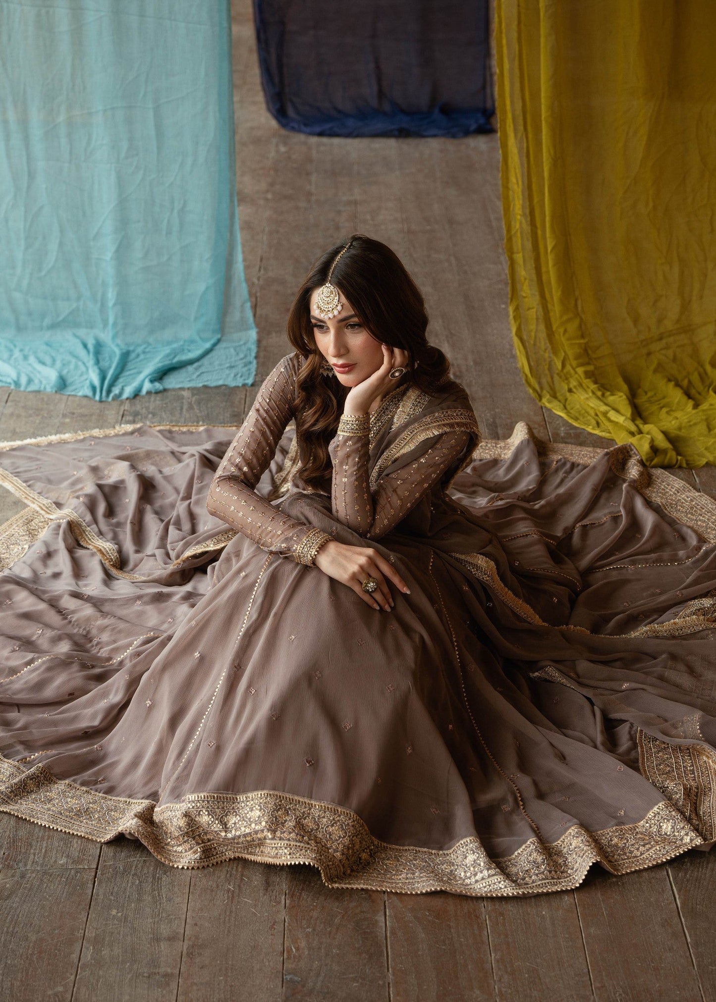 Embroidered Peach Chiffon Maxi Kurta Set Online in Dubai DXB UAE Abudhabi Meena Bazaar