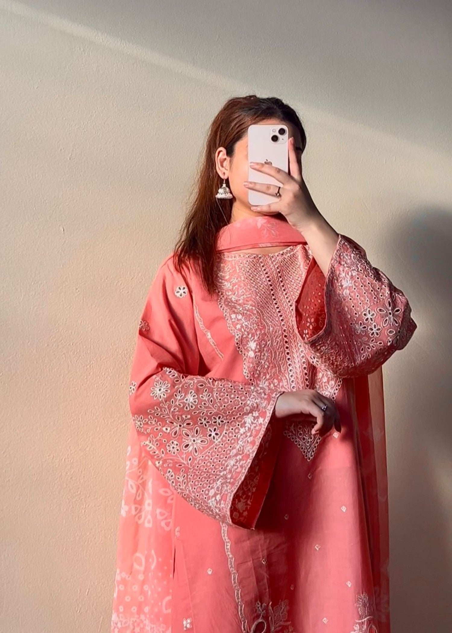 Embroidered Peach Lawn Salwar Kameez Online in UK USA Canada