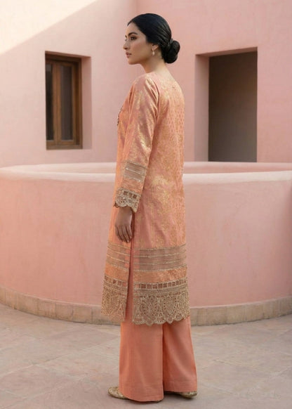 Embroidered Peach Lawn Suit with Cotton Trouser Online in Dubai DXB UAE Abudhabi Meena Bazaar