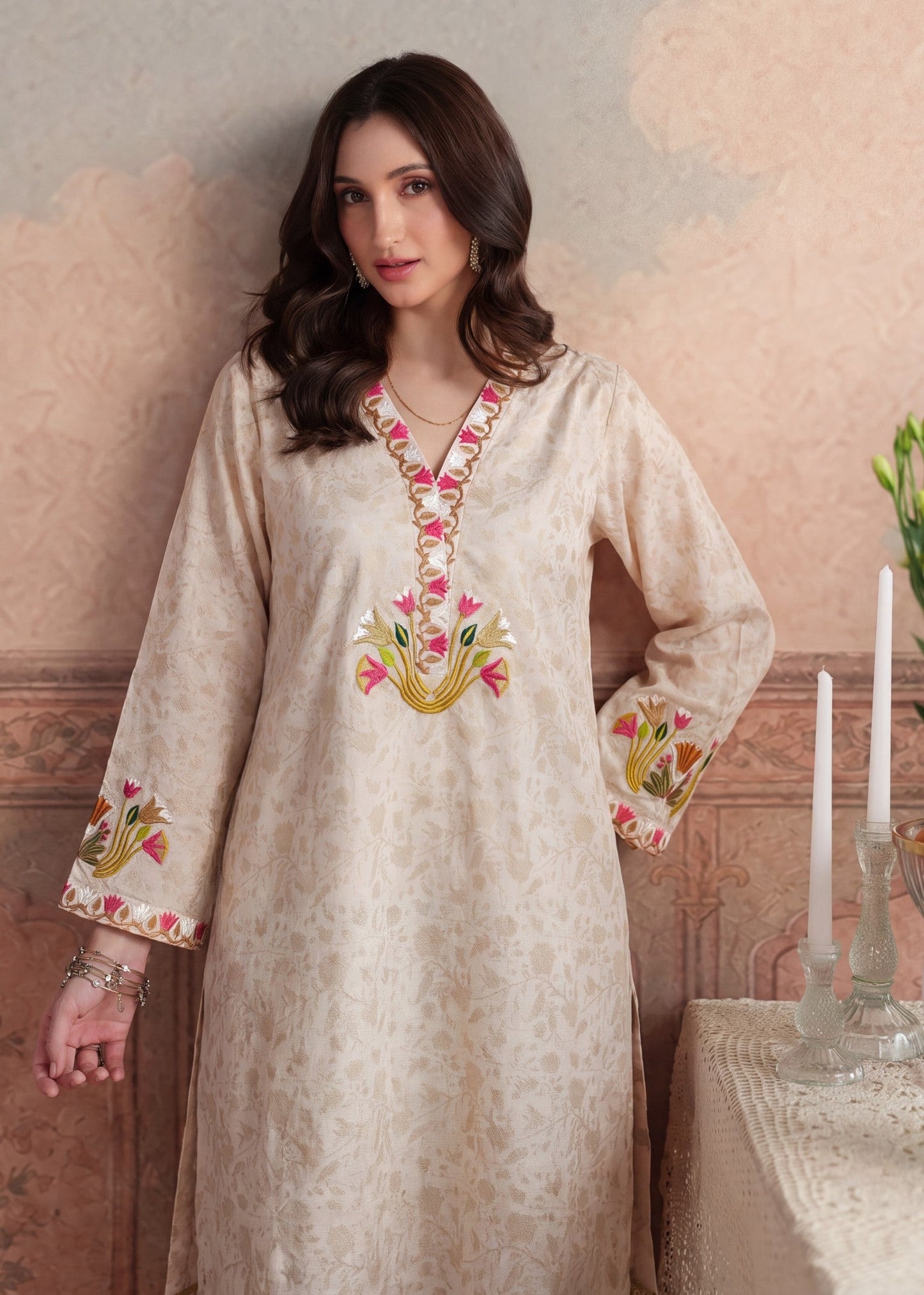 Embroidered Peach Orange Kaftan Dress Online in Sri Lanka India Australia