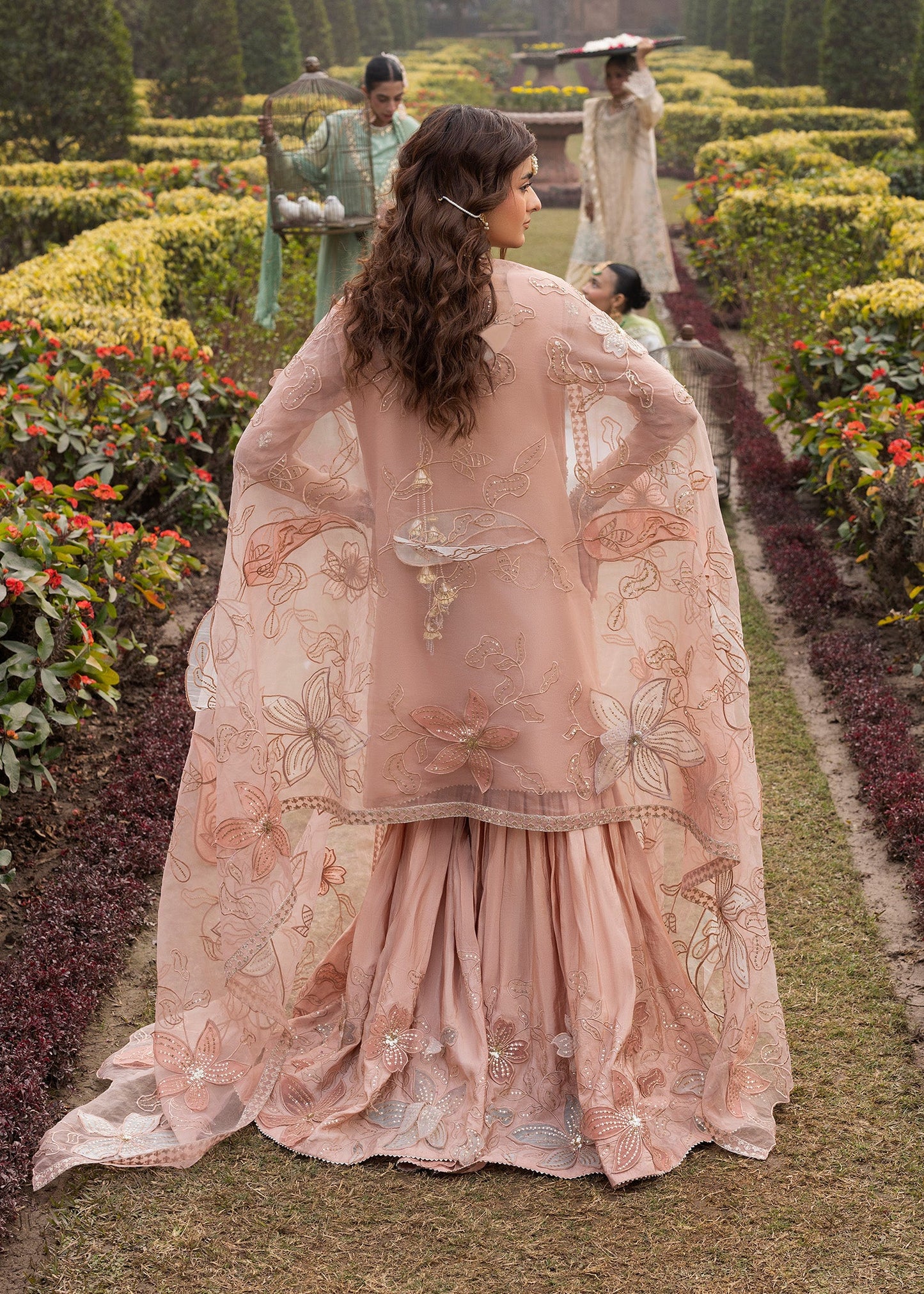 Embroidered Peach Orange Sharara Gharara Online in UK USA Canada