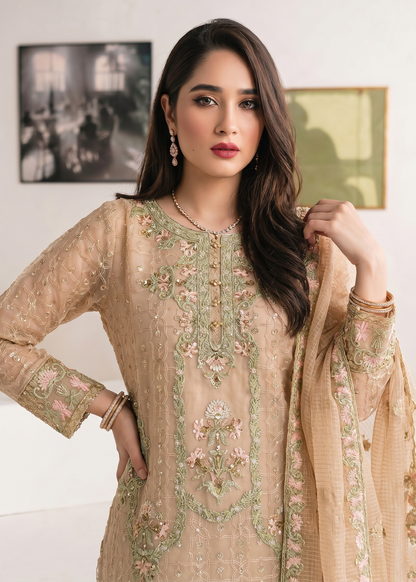 Embroidered Peach Organza Pakistani Dress Online in Dubai UAE Abudhabi Ajman Sharjah