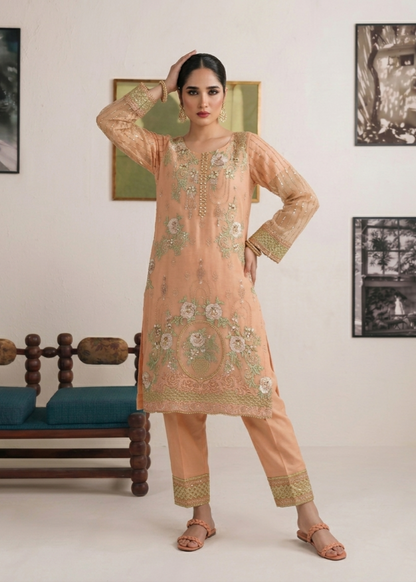 Embroidered Peach Pink Festive Wear Suit Online in UK USA Canada