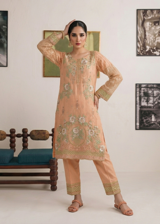Embroidered Peach Pink Festive Wear Suit Online in UK USA Canada
