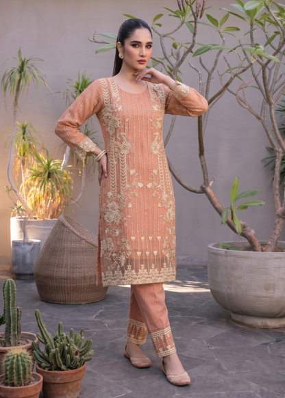 Embroidered Peach Pink Organza Festive Wear Online in Sri Lanka India Australia