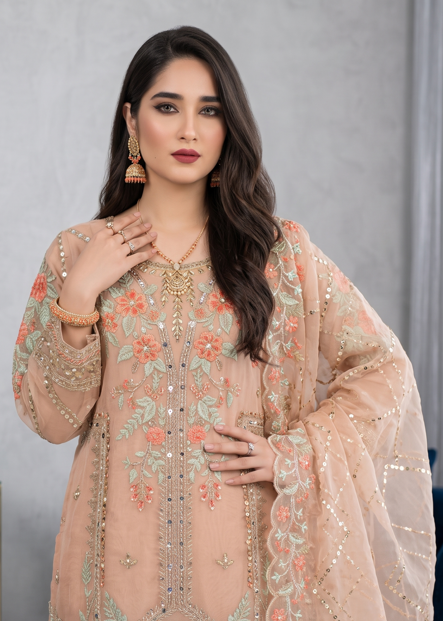 Embroidered Peach Pink Pakistani Salwar Kameez Online in Sri Lanka India Australia