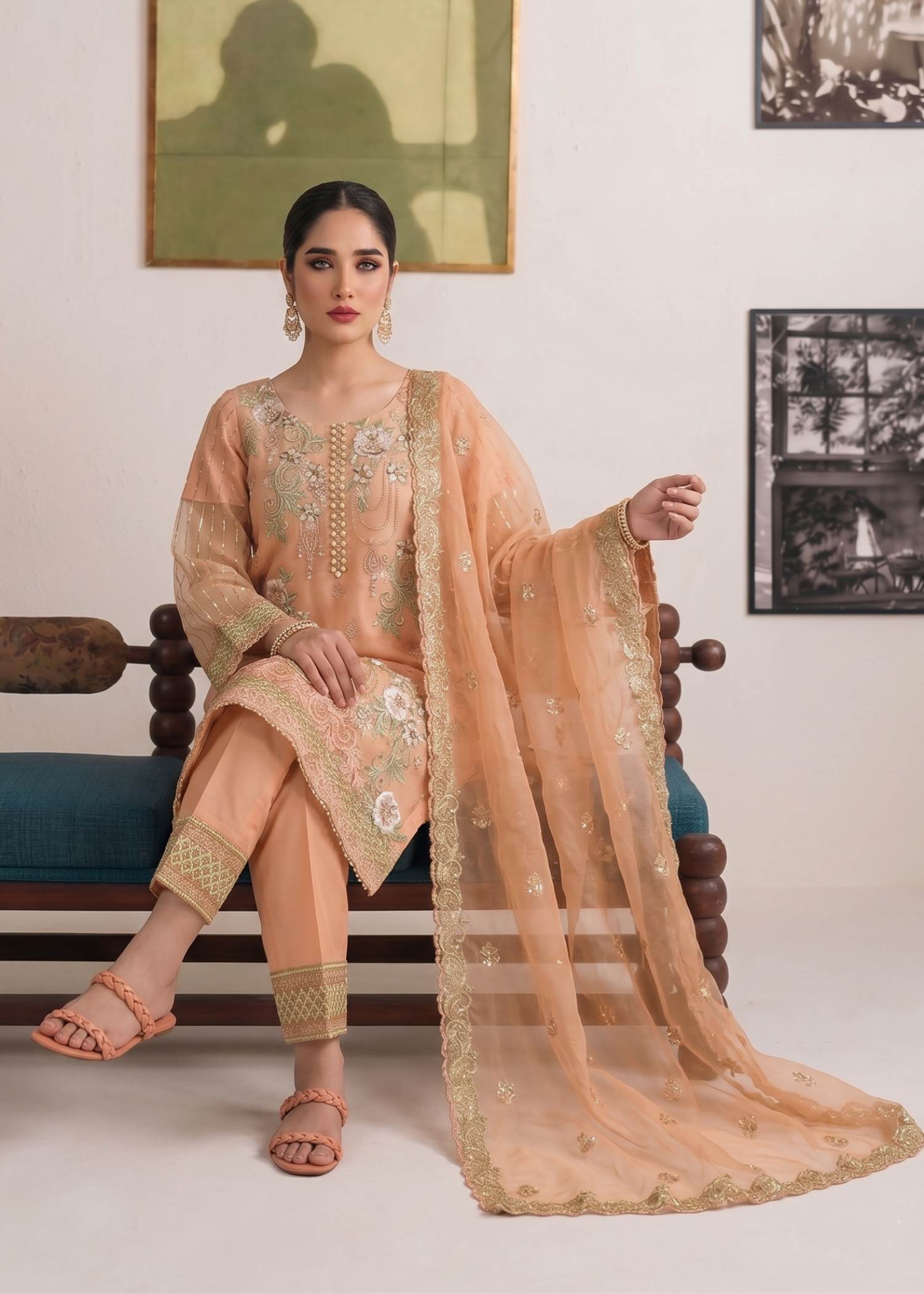 Embroidered Peach Pink Pakistani Suit Online in Sri Lanka India Australia