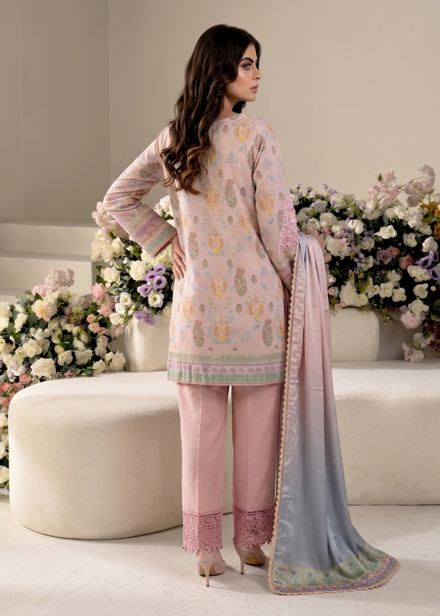 Embroidered Peach Pink Raw Silk Pakistani Suit Online in Dubai DXB UAE Abudhabi Meena Bazaar