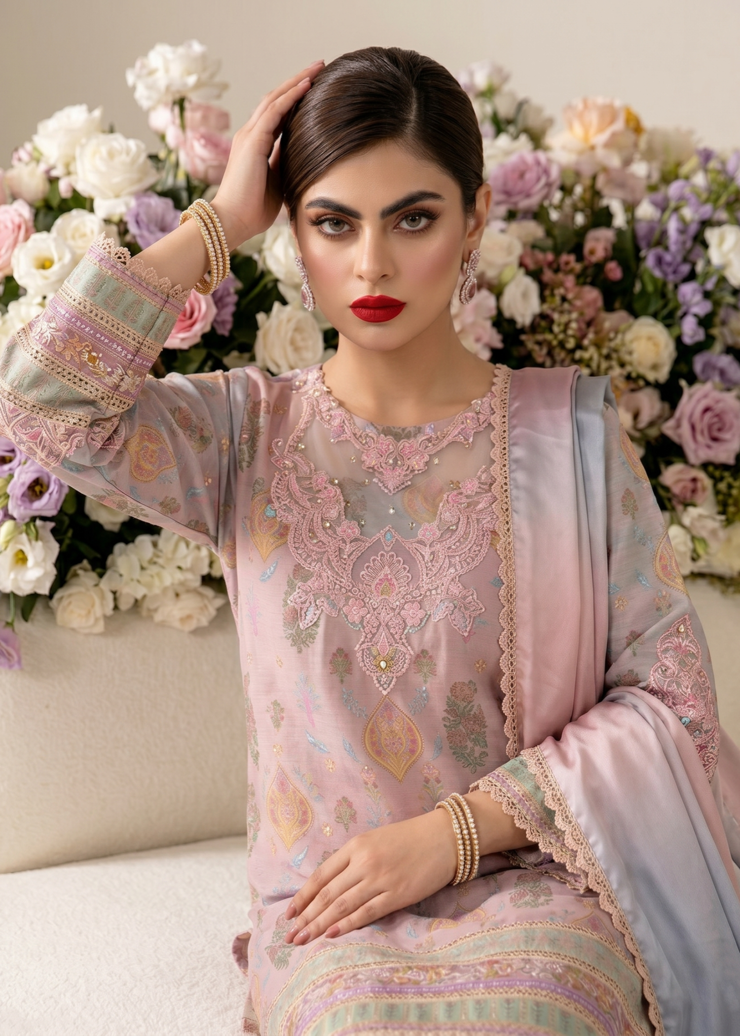 Embroidered Peach Raw Silk Farshi Shalwar Ladies Online in Dubai UAE Abudhabi Ajman Sharjah