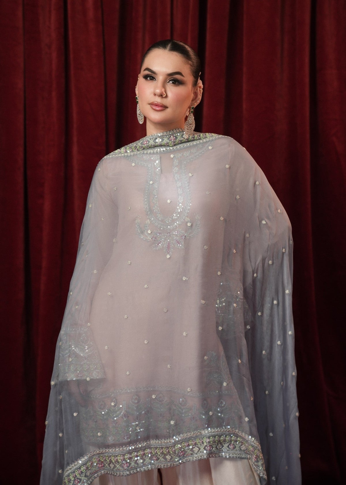 Embroidered Peach Silk Salwar Kameez Online in Dubai UAE Abudhabi Ajman Sharjah