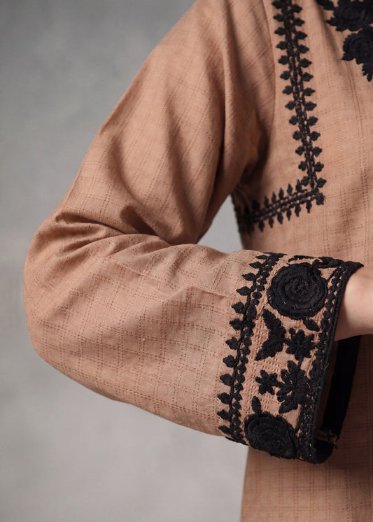 Embroidered Pecan Brown Lawn Kurta Set Online in Dubai DXB UAE Abudhabi Meena Bazaar