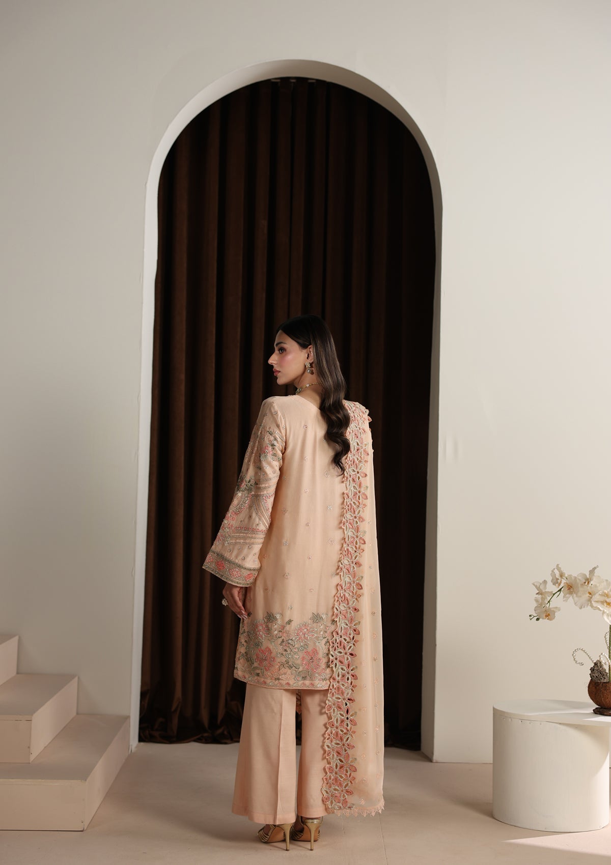 Embroidered Pink Chiffon Ladies Suit Online in UK USA Canada