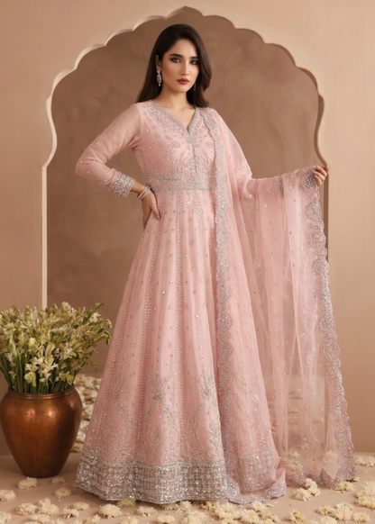 Embroidered Pink Chiffon Maxi Dress for Women Online in Dubai UAE Abudhabi Ajman Sharjah