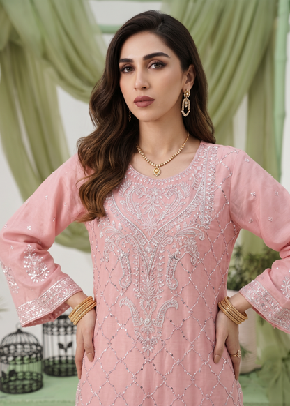 Embroidered Pink Chiffon Pakistani Suit Online in Dubai DXB UAE Abudhabi Meena Bazaar