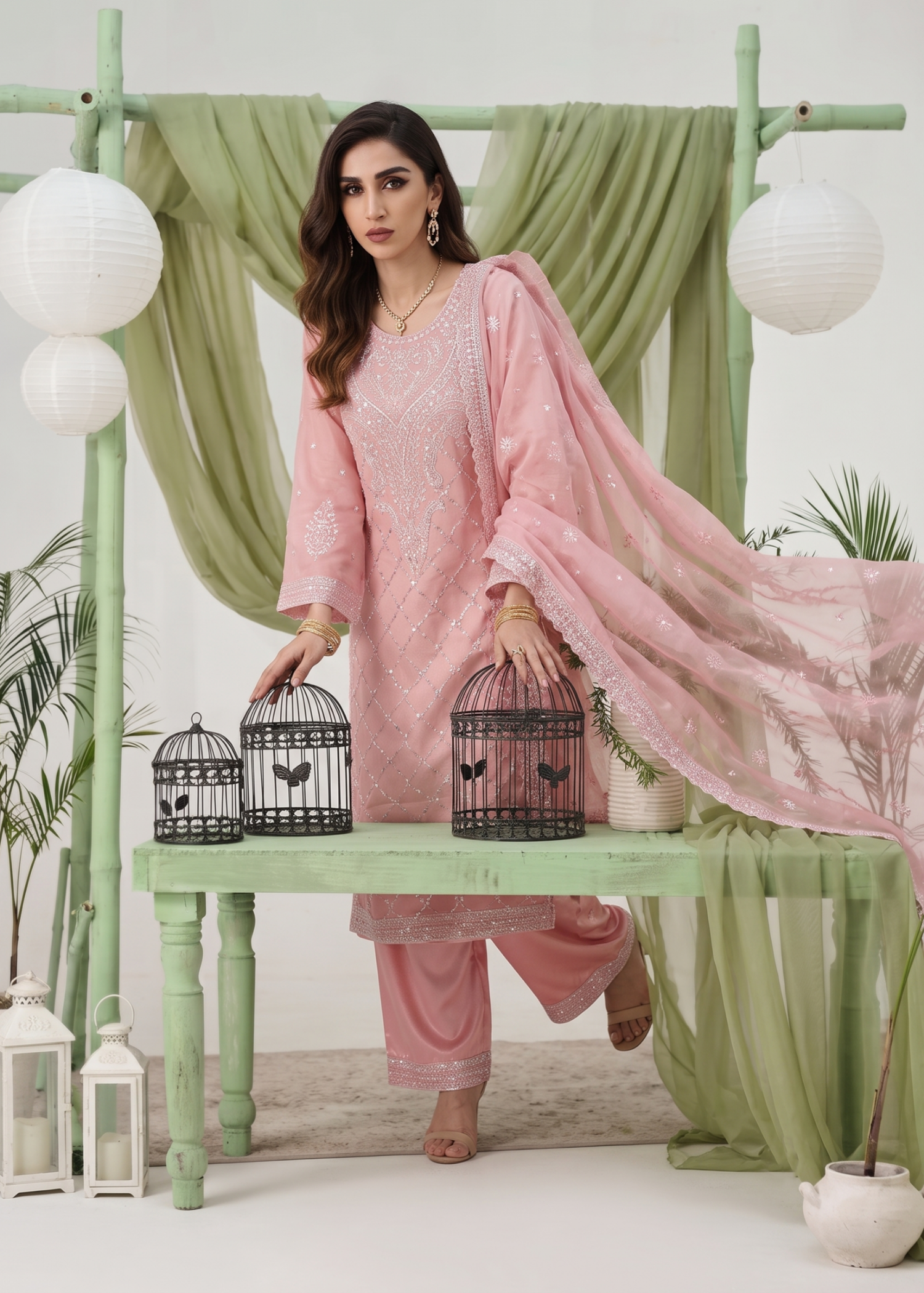 Embroidered Pink Chiffon Pakistani Suit Online in Dubai DXB UAE Abudhabi Meena Bazaar