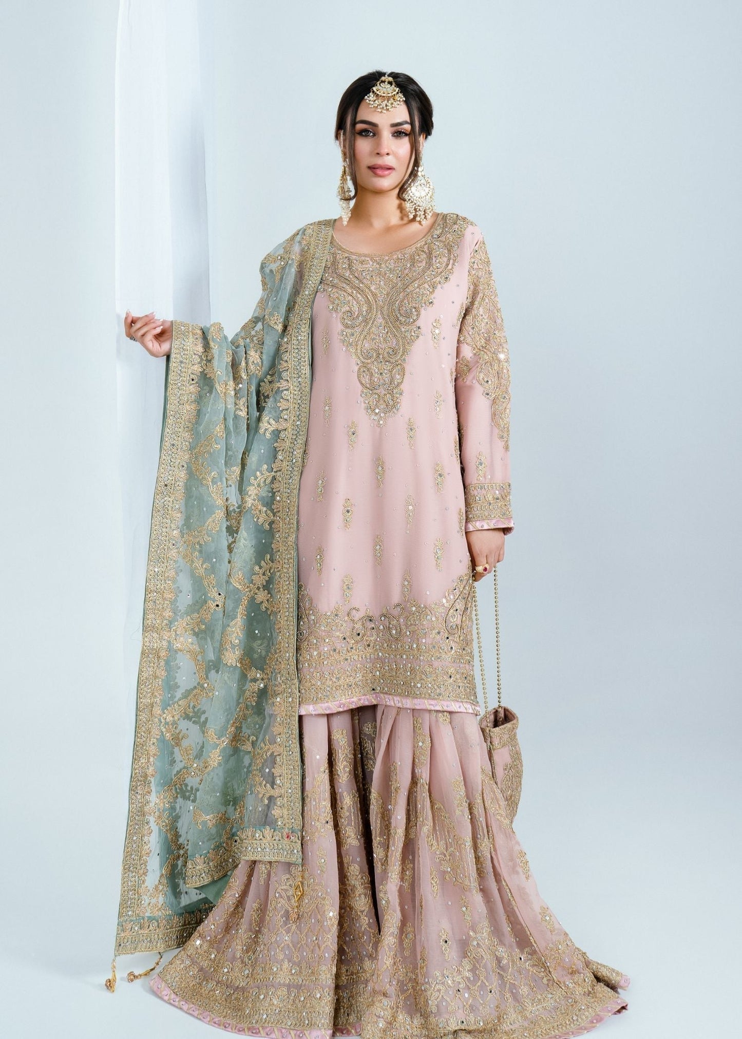 Embroidered Pink Chiffon Partywear Outfit Online in Dubai DXB UAE Abudhabi Meena Bazaar