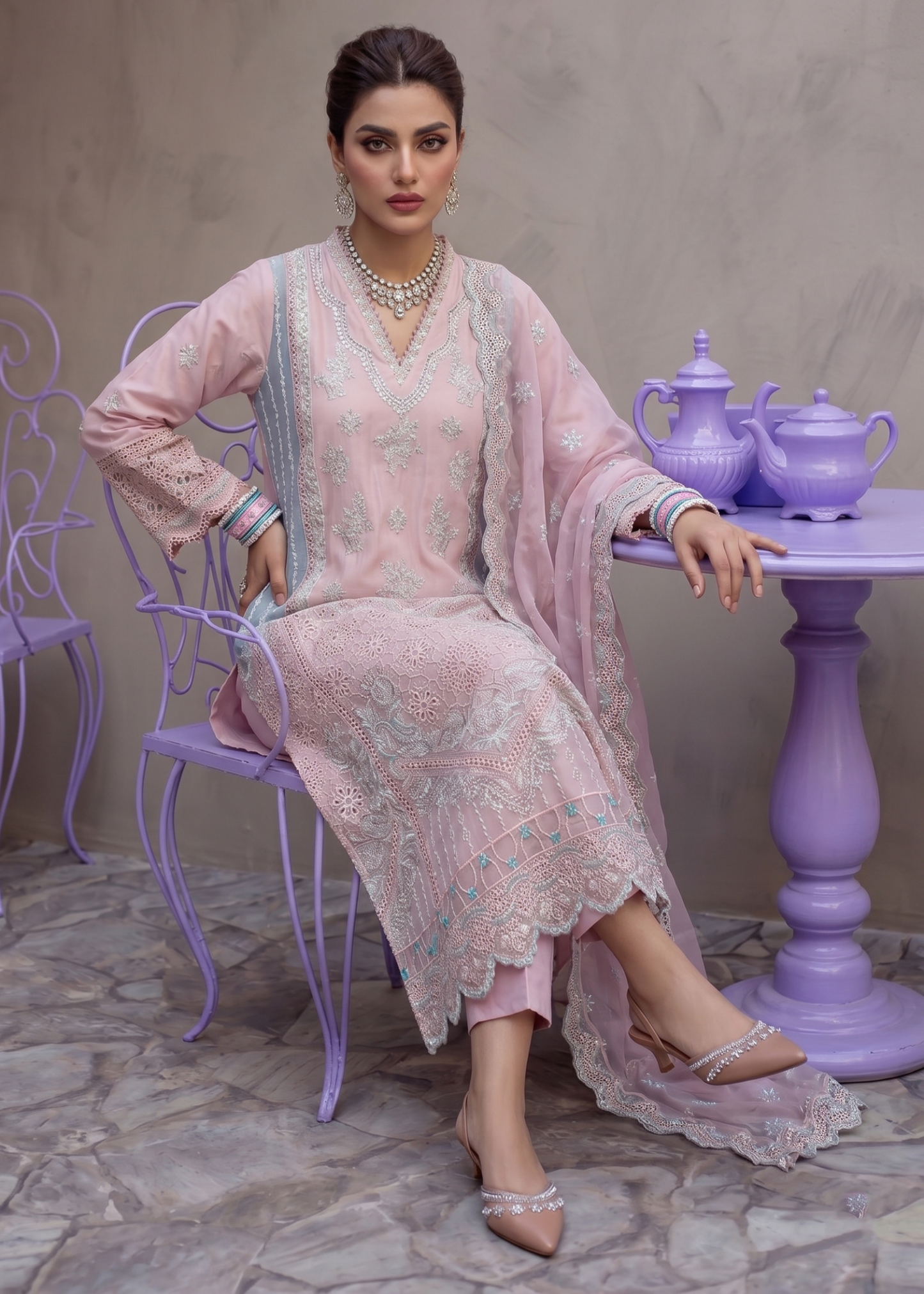 Embroidered Pink Cotton Festive Wear Online in UK USA Canada