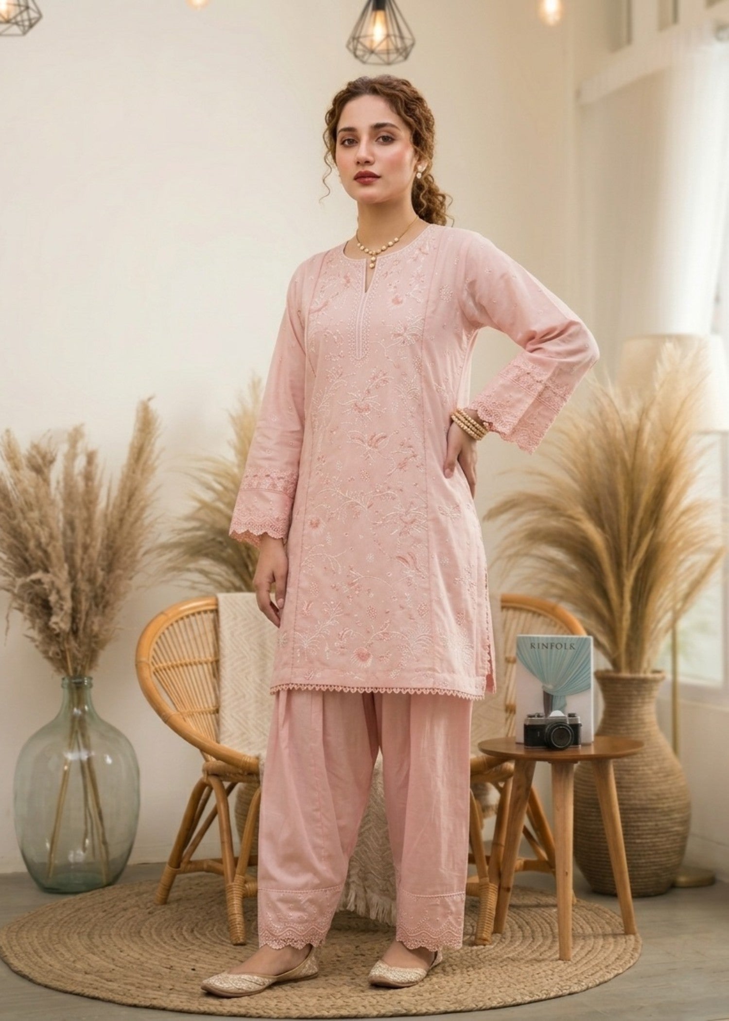 Embroidered Pink Cotton Pakistani Suit Online in Dubai DXB UAE Abudhabi Meena Bazaar