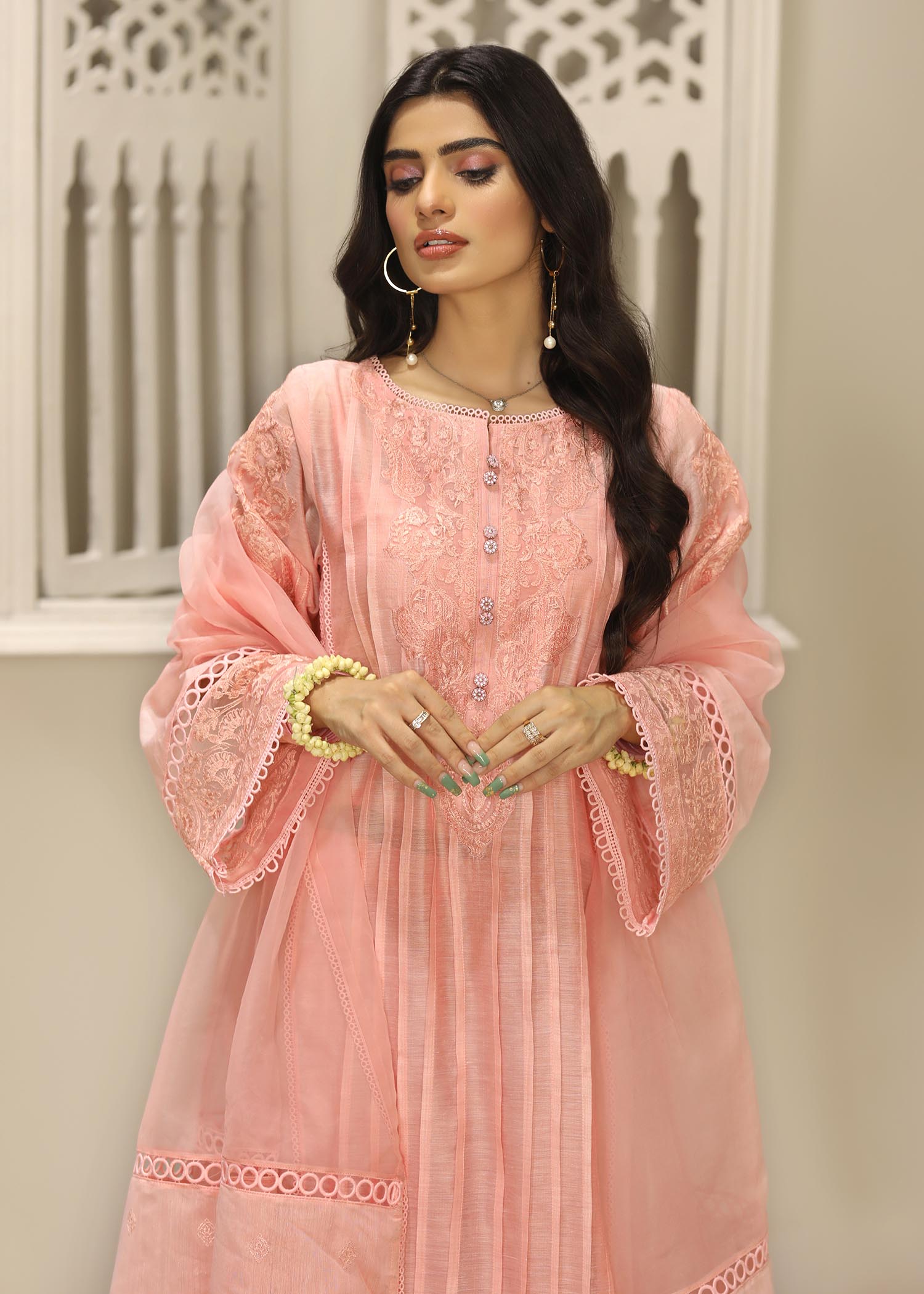 Embroidered Pink Cotton Raw Silk Party Wear Suit Online in Dubai UAE Abudhabi Ajman Sharjah