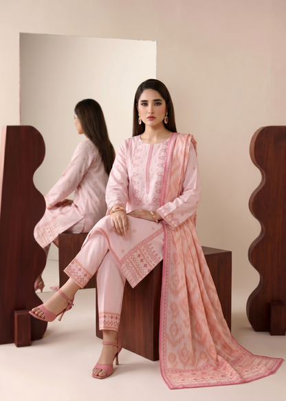 Embroidered Pink Lawn 3 Piece Suit Online in Dubai DXB UAE Abudhabi Meena Bazaar